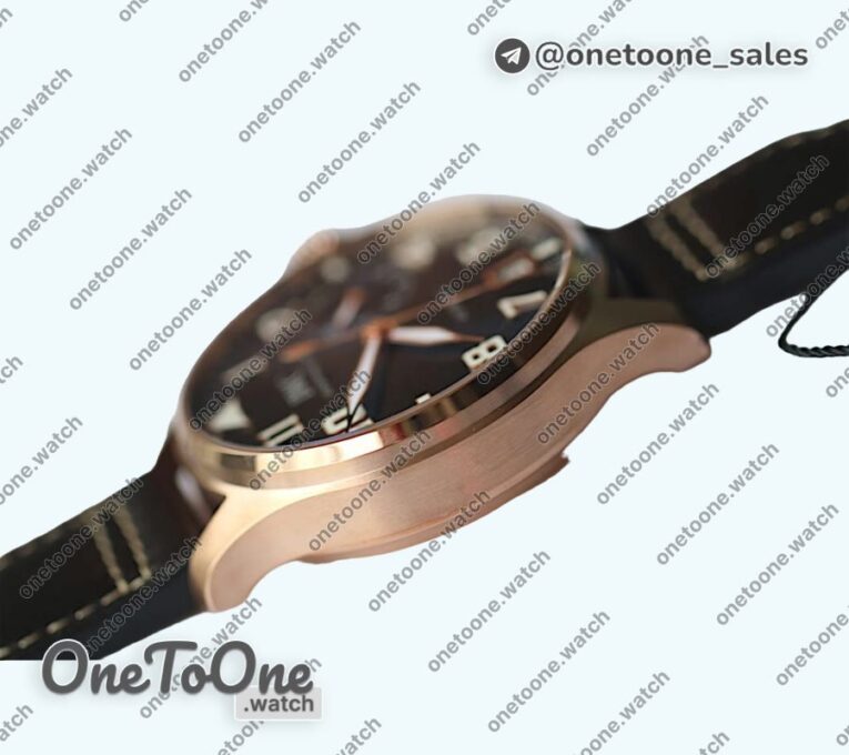 Реплика часов Iwc Big Pilot Real PR IW500909 "Le Petit Prince" Rose gold Blue Dial Top-tier Копия один в один on Brown Leather Strap