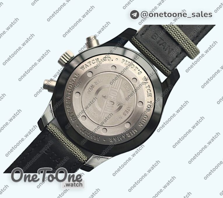 Реплика часов Iwc Pilot Chrono Top Gun IW388002 Real Ceramic Top-tier Копия один в один Gray Dial on Green Calfskin Strap