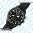 Реплика часов Iwc Pilot Chrono Top Gun IW389001 Real Ceramic Top-tier Копия один в один Black Dial on Black Calfskin Strap