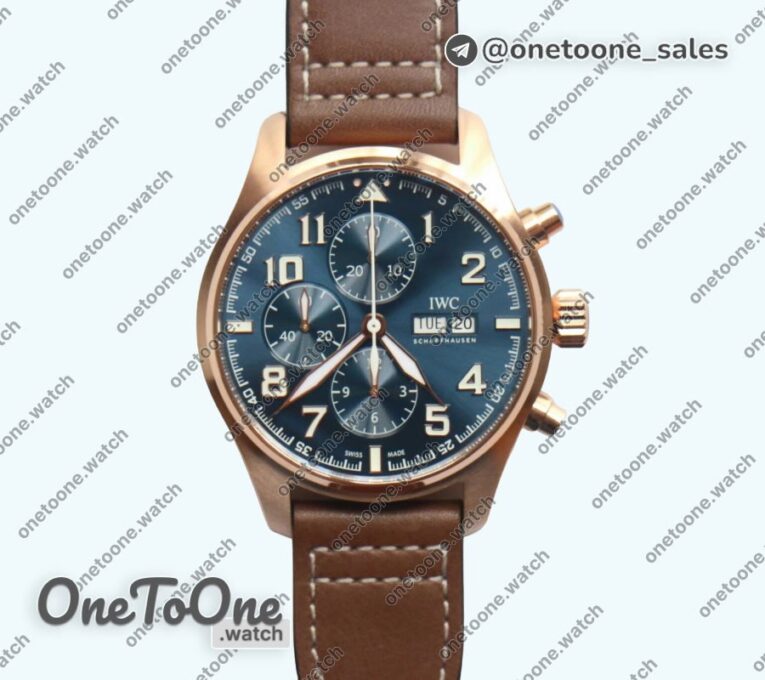 Реплика часов Iwc Pilot Chrono 377721 "Le Petit Prince" Rose gold Top-tier Копия один в один on Brown Leather Strap