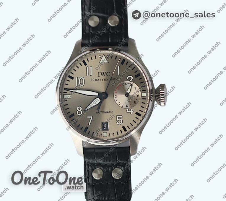 Реплика часов Iwc Big Pilot Real PR IW500906 Top-tier Копия один в один Silver Dial on Black Leather Strap