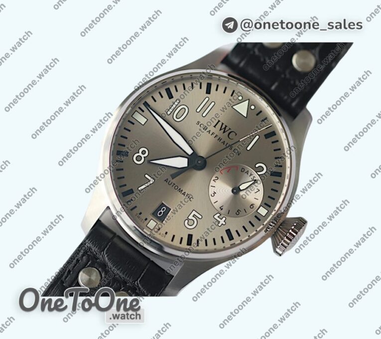 Реплика часов Iwc Big Pilot Real PR IW500906 Top-tier Копия один в один Silver Dial on Black Leather Strap