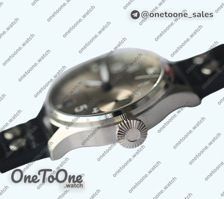 Реплика часов Iwc Big Pilot Real PR IW500906 Top-tier Копия один в один Silver Dial on Black Leather Strap