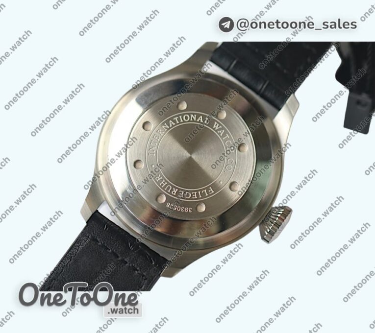 Реплика часов Iwc Big Pilot Real PR IW500906 Top-tier Копия один в один Silver Dial on Black Leather Strap