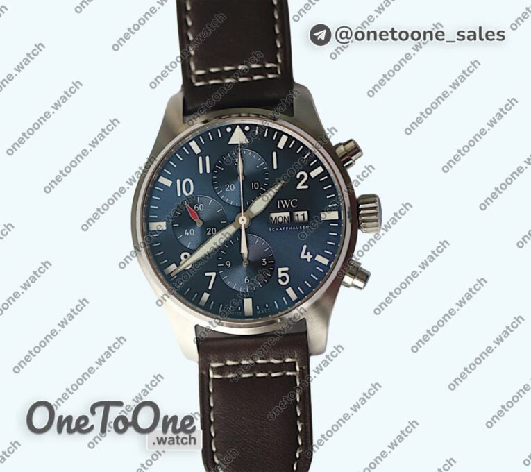 Реплика часов Iwc Pilot Chrono 377714 "Le Petit Prince" 2016 SIHH Blue Top-tier Копия один в один on Brown Leather Strap