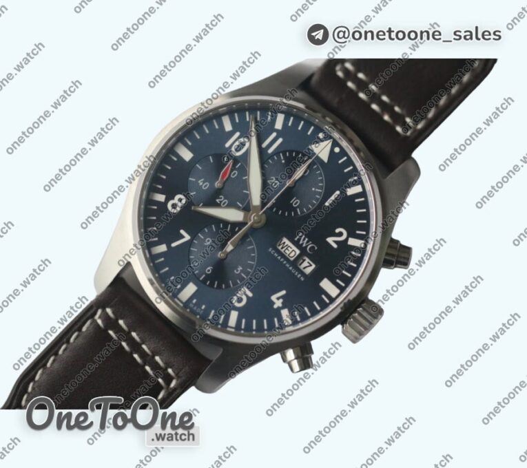 Реплика часов Iwc Pilot Chrono 377714 "Le Petit Prince" 2016 SIHH Blue Top-tier Копия один в один on Brown Leather Strap