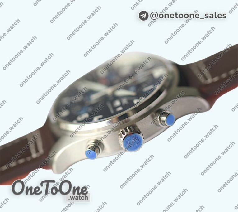 Реплика часов Iwc Pilot Chrono 377714 "Le Petit Prince" 2016 SIHH Blue Top-tier Копия один в один on Brown Leather Strap