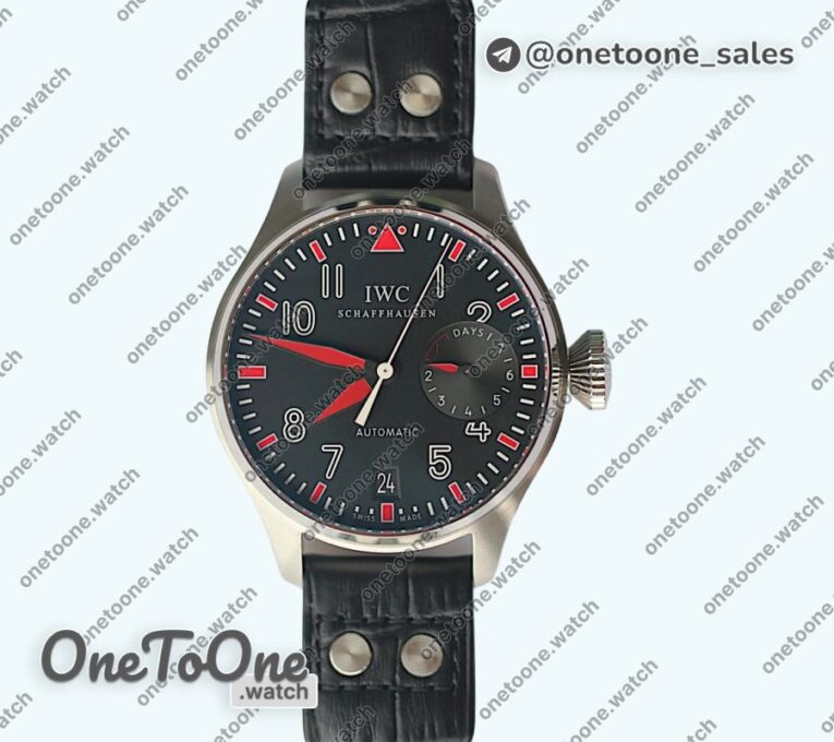 Реплика часов Iwc Big Pilot Real PR IW500433 "Muhammad Ali" Top-tier Копия один в один on Black Leather Strap