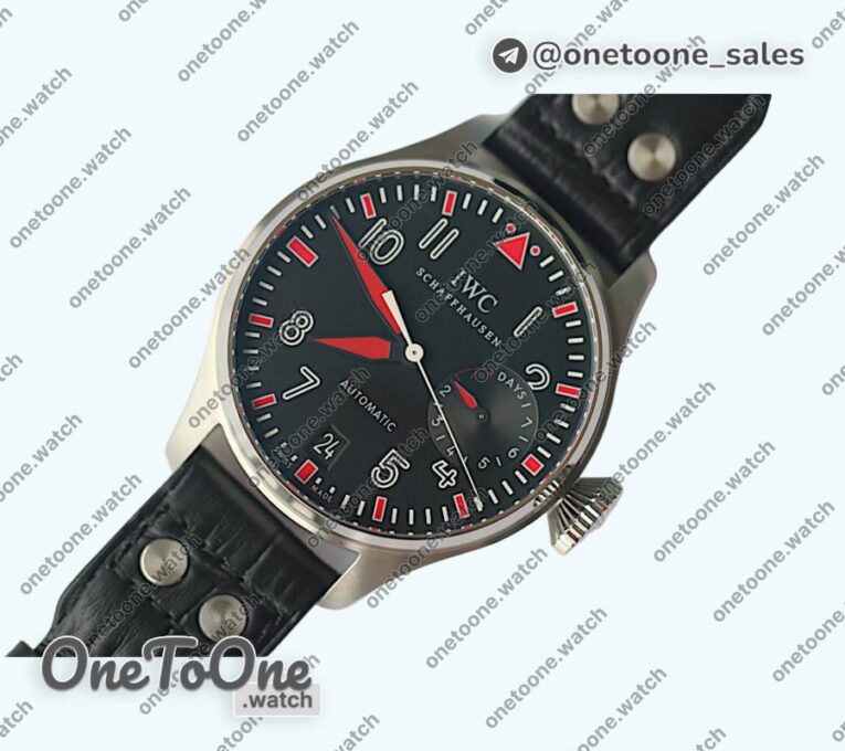 Реплика часов Iwc Big Pilot Real PR IW500433 "Muhammad Ali" Top-tier Копия один в один on Black Leather Strap