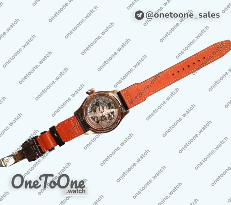 Реплика часов Iwc Big Pilot Real PR IW502706 Rose gold Top-tier Копия один в один Brown Dial on Black Calfskin Strap