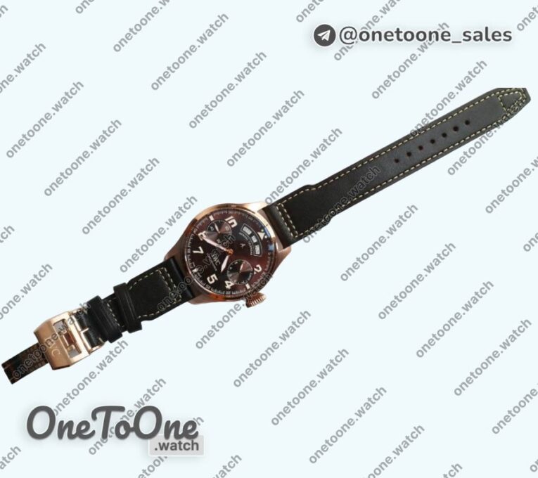 Реплика часов Iwc Big Pilot Real PR IW502706 Rose gold Top-tier Копия один в один Brown Dial on Black Calfskin Strap