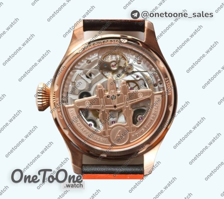 Реплика часов Iwc Big Pilot Real PR IW502706 Rose gold Top-tier Копия один в один Brown Dial on Black Calfskin Strap