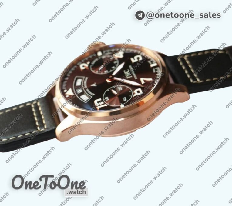Реплика часов Iwc Big Pilot Real PR IW502706 Rose gold Top-tier Копия один в один Brown Dial on Black Calfskin Strap