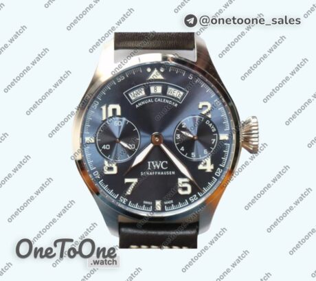 Реплика часов Iwc Big Pilot Real PR IW502703 Stainless steel Top-tier Копия один в один Blue Dial on Black Calfskin Strap