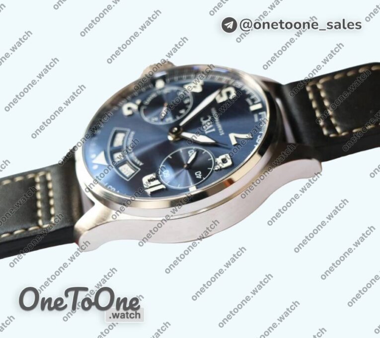 Реплика часов Iwc Big Pilot Real PR IW502703 Stainless steel Top-tier Копия один в один Blue Dial on Black Calfskin Strap
