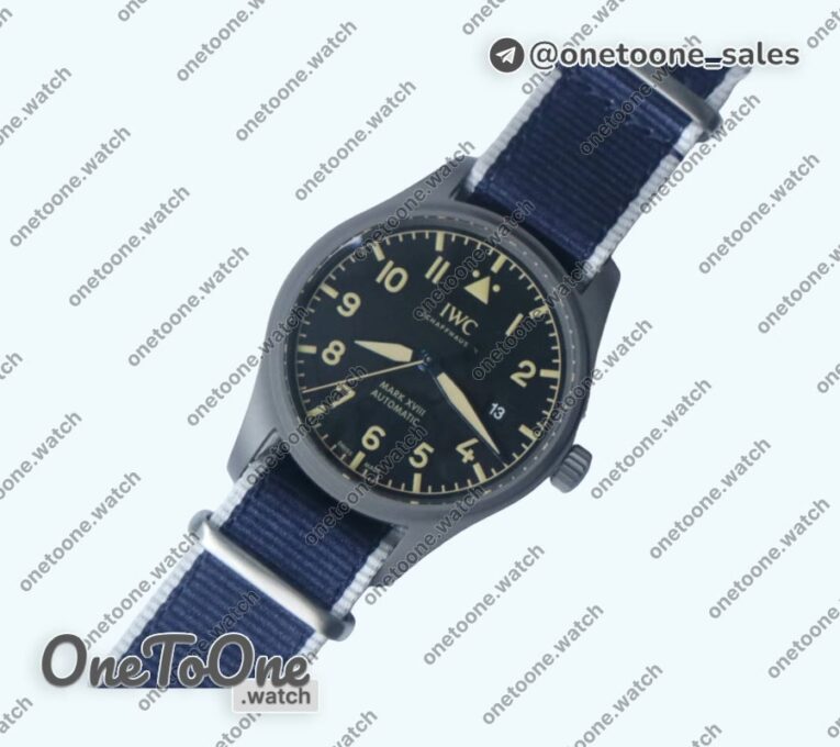 Реплика часов Iwc Mark XVIII IW327006 Titanium Grand Top-tier Копия один в один Black Dial Blue Nylon Strap M+F