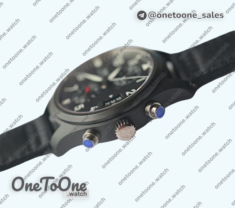 Реплика часов Iwc Pilot Chrono Top Gun IW3878 Real Ceramic Top-tier Копия один в один Black Dial Calfskin Strap