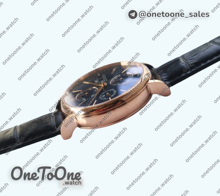 Реплика часов Iwc Portofino Chrono Rose gold Top-tier Копия один в один Blue Dial Gold Markers Leather Strap
