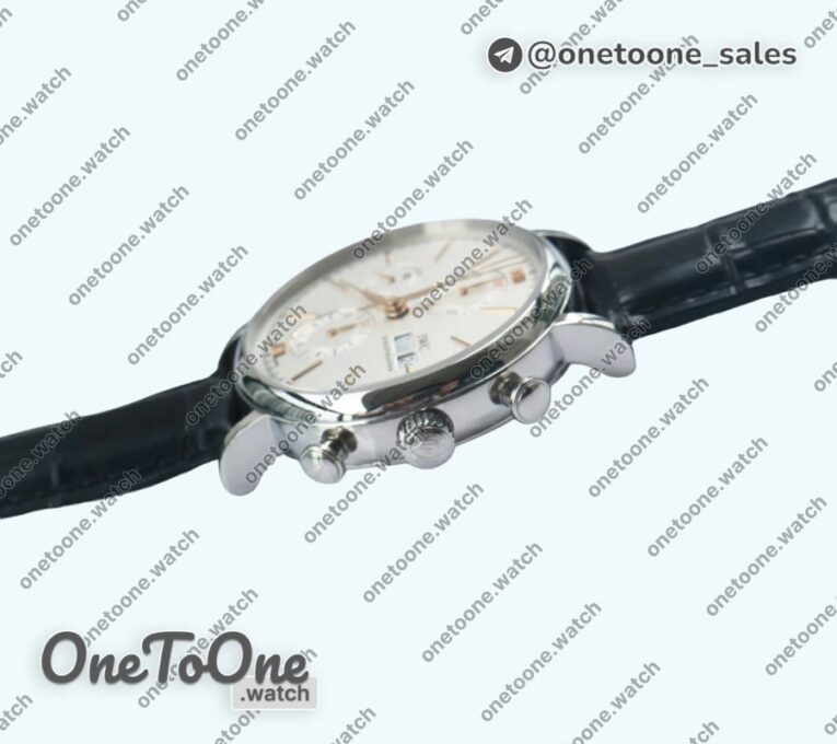 Реплика часов Iwc Portofino Chrono Stainless steel Top-tier Копия один в один White Dial Gold Markers Leather Strap