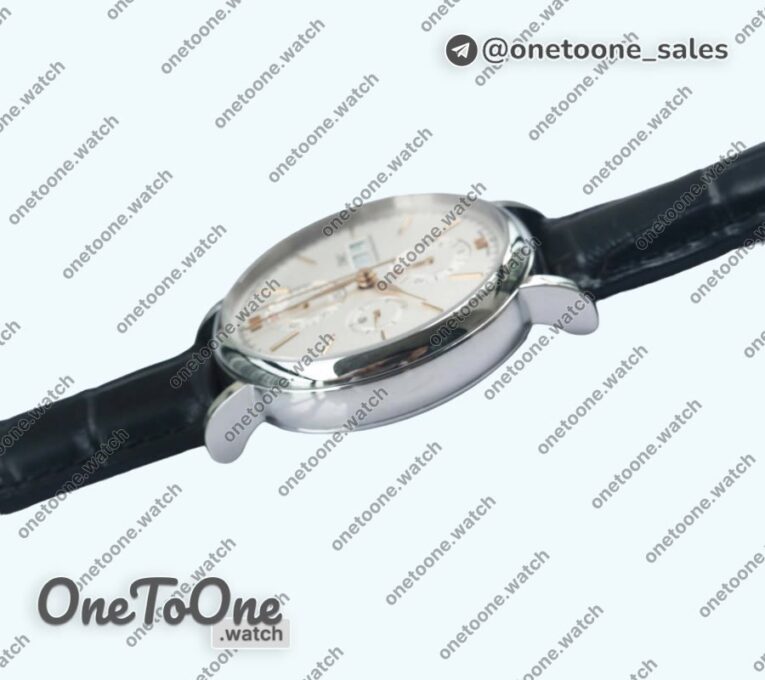 Реплика часов Iwc Portofino Chrono Stainless steel Top-tier Копия один в один White Dial Gold Markers Leather Strap