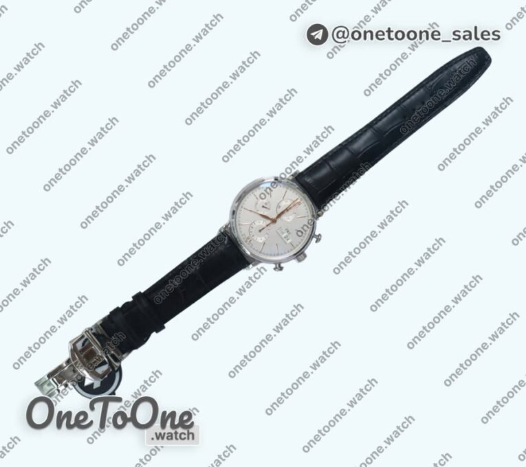 Реплика часов Iwc Portofino Chrono Stainless steel Top-tier Копия один в один White Dial Gold Markers Leather Strap