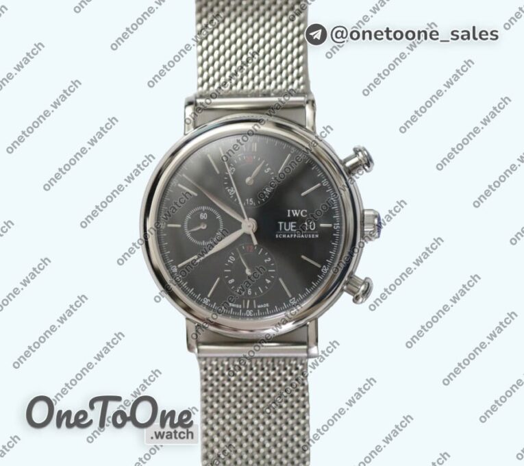 Реплика часов Iwc Portofino Chronograph Stainless steel Black Dial Bracelet A-7750