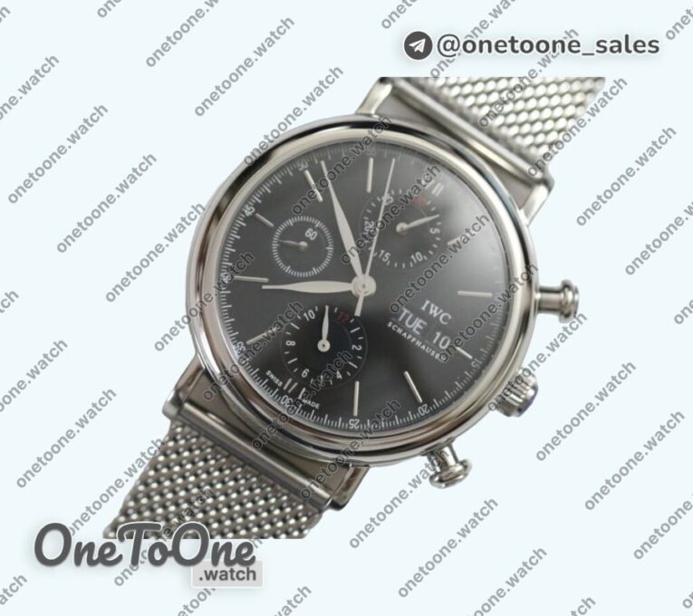 Реплика часов Iwc Portofino Chronograph Stainless steel Black Dial Bracelet A-7750