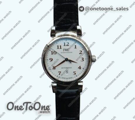 Реплика часов Iwc Da Vinci IW356601 Stainless steel Top-tier Копия один в один White Dial on Black Leather Strap TWF