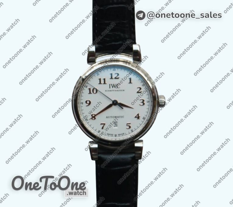 Реплика часов Iwc Da Vinci IW356601 Stainless steel Top-tier Копия один в один White Dial on Black Leather Strap TWF