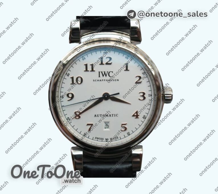 Реплика часов Iwc Da Vinci IW356601 Stainless steel Top-tier Копия один в один White Dial on Black Leather Strap TWF