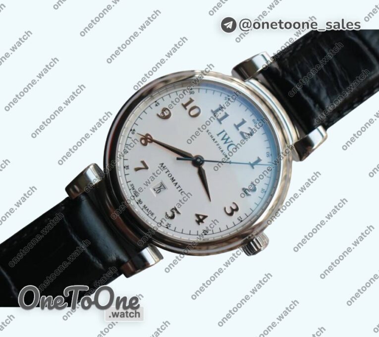 Реплика часов Iwc Da Vinci IW356601 Stainless steel Top-tier Копия один в один White Dial on Black Leather Strap TWF