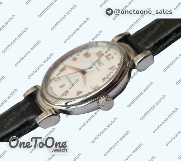 Реплика часов Iwc Da Vinci IW356601 Stainless steel Top-tier Копия один в один White Dial on Black Leather Strap TWF