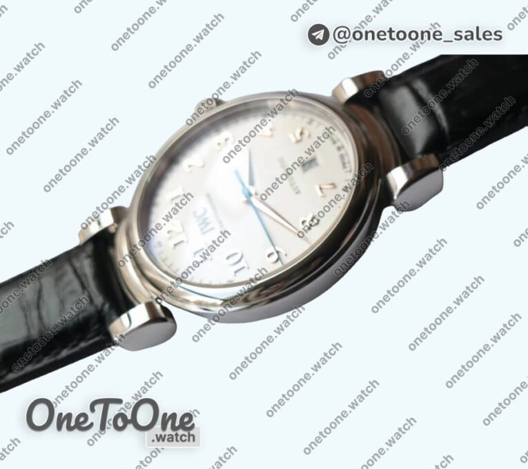 Реплика часов Iwc Da Vinci IW356601 Stainless steel Top-tier Копия один в один White Dial on Black Leather Strap TWF