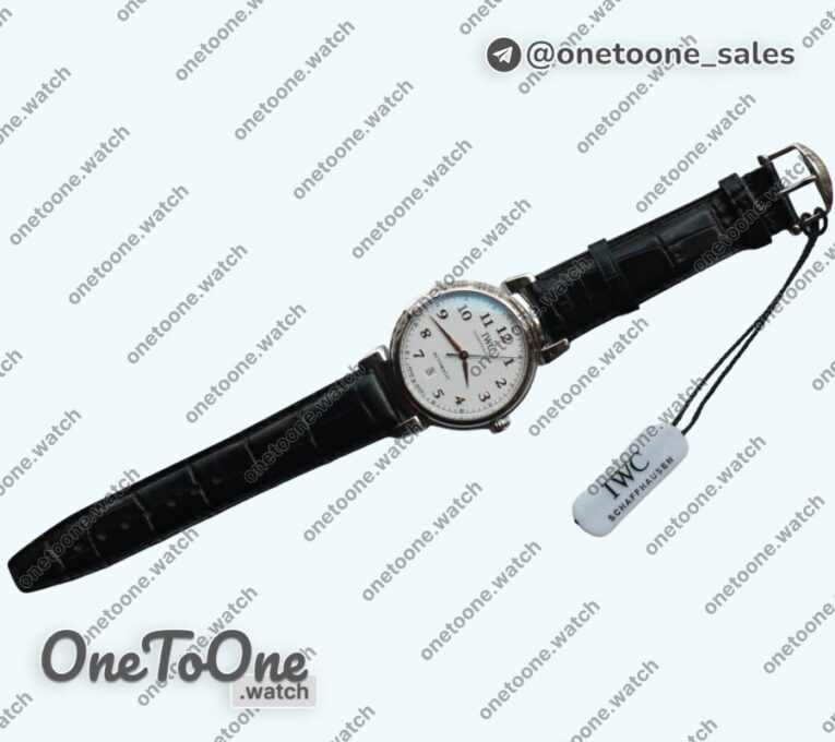 Реплика часов Iwc Da Vinci IW356601 Stainless steel Top-tier Копия один в один White Dial on Black Leather Strap TWF