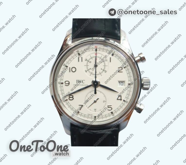 Реплика часов Iwc Portugieser Chrono Classic 42 IW390406 Stainless steel Top-tier Копия один в один White dial Leather Strap