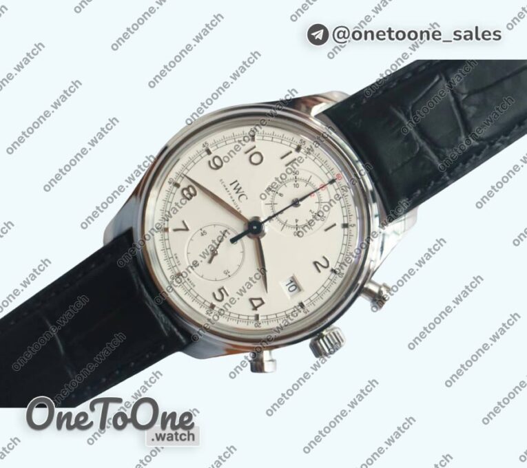 Реплика часов Iwc Portugieser Chrono Classic 42 IW390406 Stainless steel Top-tier Копия один в один White dial Leather Strap