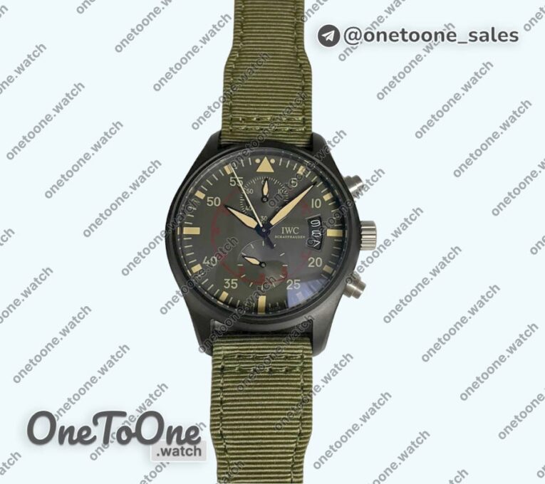 Реплика часов Iwc Pilot Chrono PVD Case Green Dial Quartz