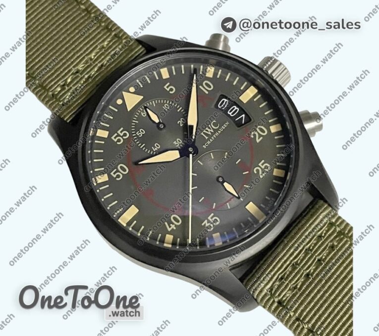 Реплика часов Iwc Pilot Chrono PVD Case Green Dial Quartz