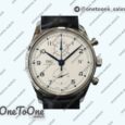 Реплика часов Iwc Portugieser Chrono Classic 42 IW390406 Stainless steel Top-tier Копия один в один White dial Blue Num Leather Strap