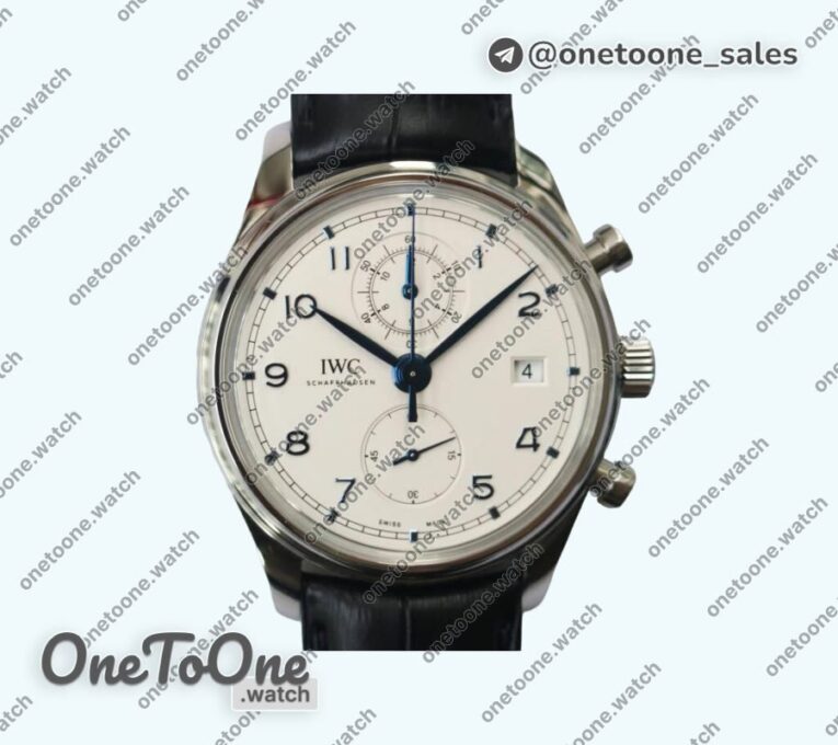 Реплика часов Iwc Portugieser Chrono Classic 42 IW390406 Stainless steel Top-tier Копия один в один White dial Blue Num Leather Strap