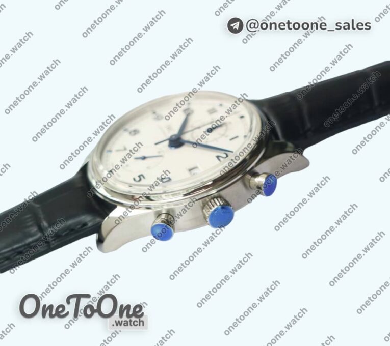 Реплика часов Iwc Portugieser Chrono Classic 42 IW390406 Stainless steel Top-tier Копия один в один White dial Blue Num Leather Strap
