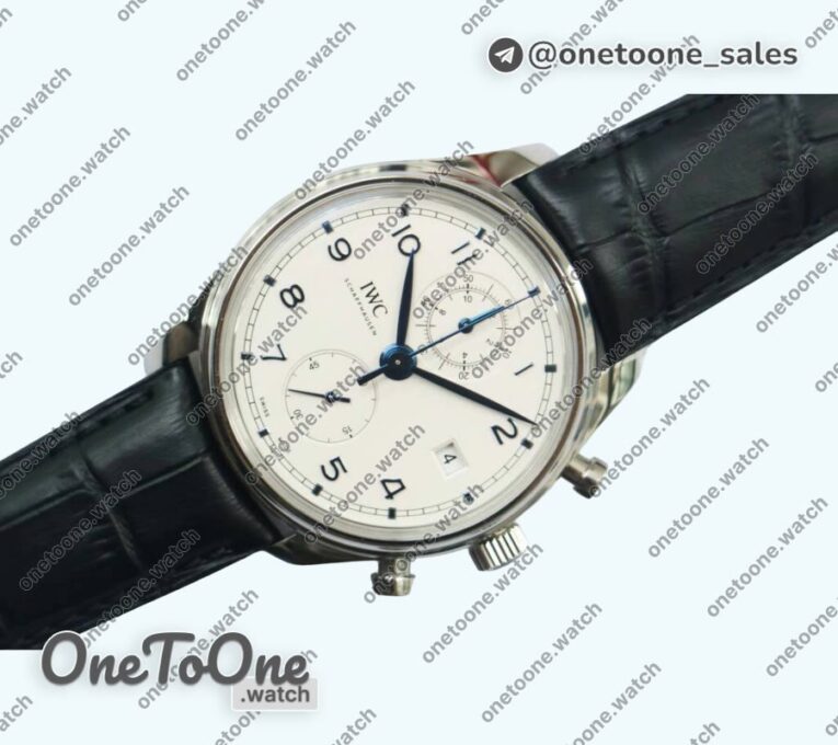 Реплика часов Iwc Portugieser Chrono Classic 42 IW390406 Stainless steel Top-tier Копия один в один White dial Blue Num Leather Strap