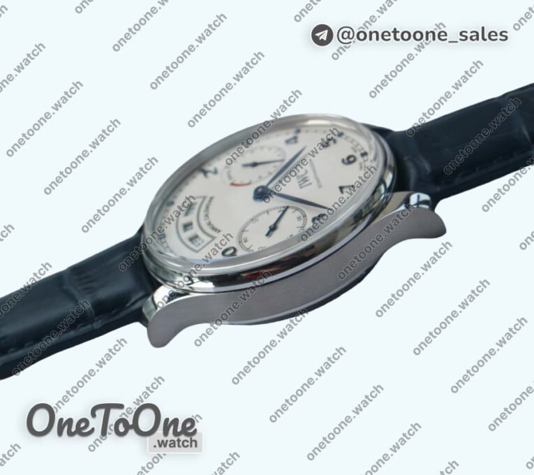 Реплика часов Iwc Portuguese Real PR Real Annual Calendar IW5035 Top-tier Копия один в один White Dial Blue Markers on Blue Leather Strap