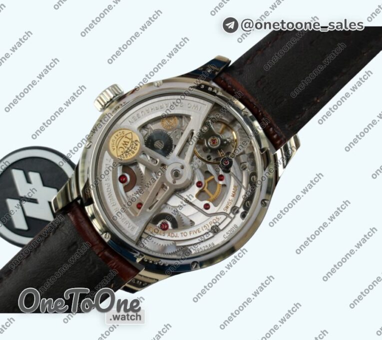 Реплика часов Iwc Portuguese Real PR Real Annual Calendar IW5035 Top-tier Копия один в один White Dial Rose gold Markers on Brown Leather Strap