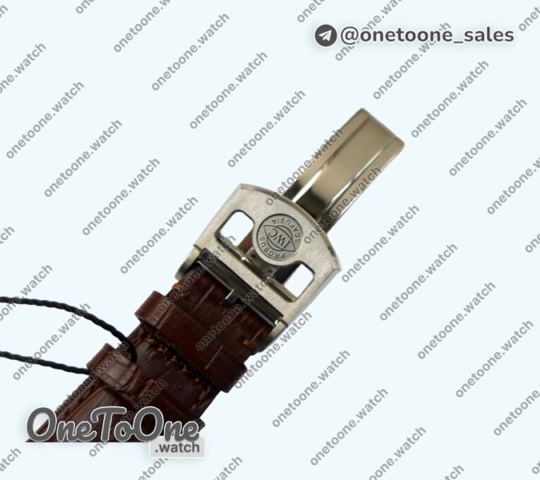 Реплика часов Iwc Portuguese Real PR Real Annual Calendar IW5035 Top-tier Копия один в один White Dial Rose gold Markers on Brown Leather Strap