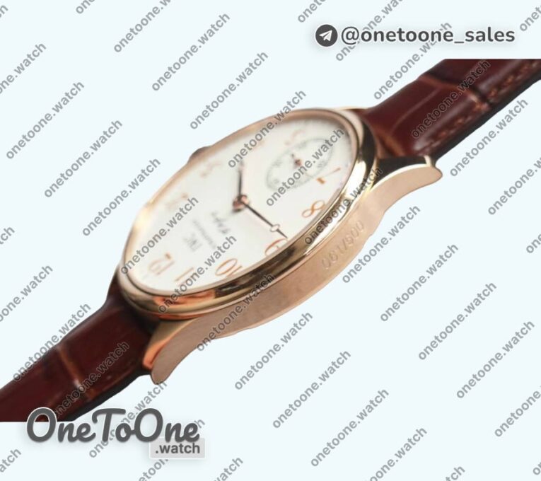 Реплика часов Iwc Portuguese IW544201 Rose gold Top-tier Копия один в один White Dial Rose gold Number Markers on Brown Leather Strap G