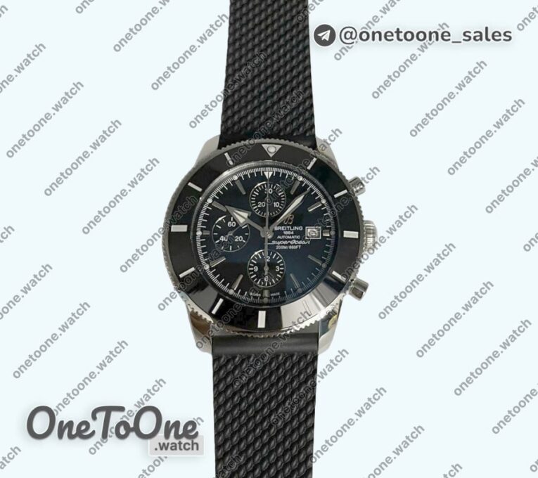 Реплика часов Breitling SuperOcean Heritage ii 46mm Chronograph Stainless steel Black Dial Black Ceramic Bezel Black Rubber Strap