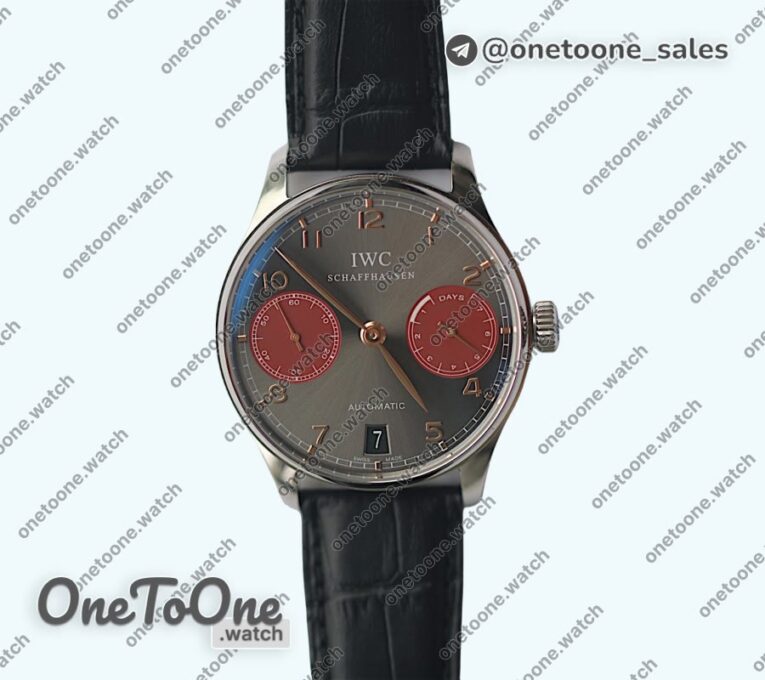 Реплика часов Iwc Portuguese Real PR IW500126 7 Days Top-tier Копия один в один Gery Dial Black Leather Strap