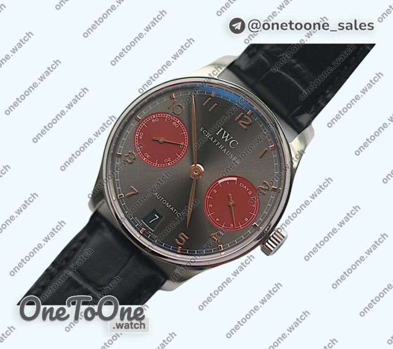 Реплика часов Iwc Portuguese Real PR IW500126 7 Days Top-tier Копия один в один Gery Dial Black Leather Strap