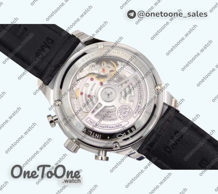 Реплика часов Iwc Portuguese Chrono IW371615 Top-tier Копия один в один Green Dial Black Leather Strap